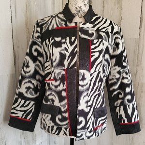 VINTAGE CHICO'S ANIMAL PRINT MIXED BLAZER JACKET
